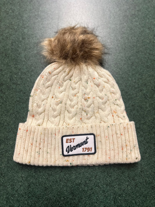 Ivory Speckled Beanie With Pompom