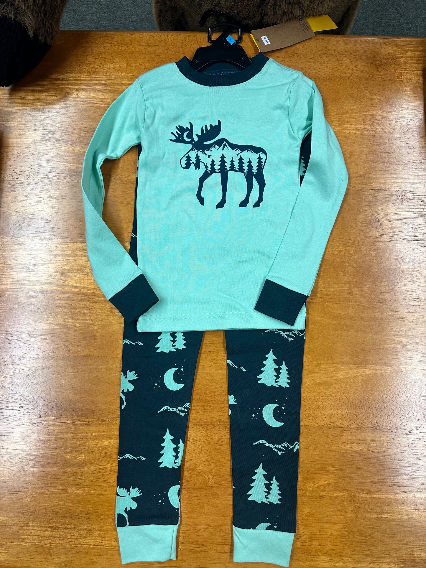 Youth Mountain Moose PJ Set Colo Teal/Navy