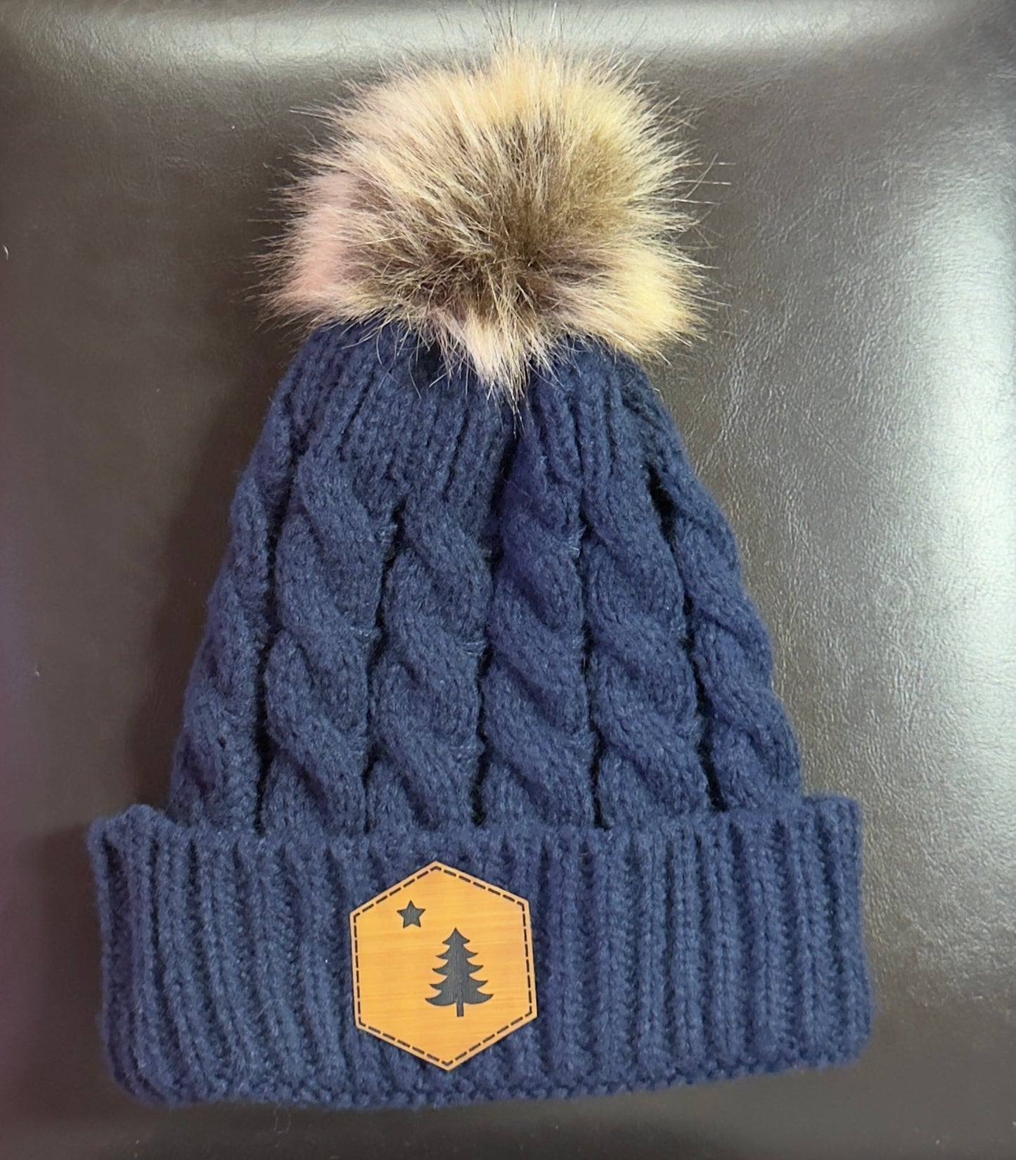 Pine Leather Patch Beanie Color Navy