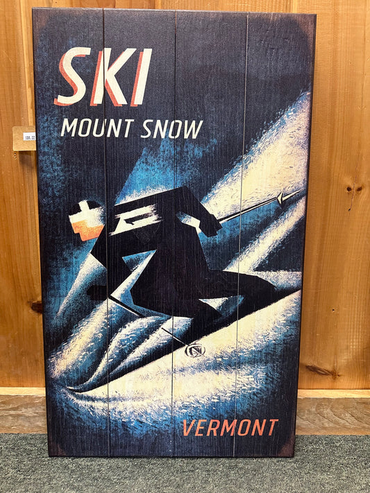 14x24 Wood Graphic Skier In Black Sign