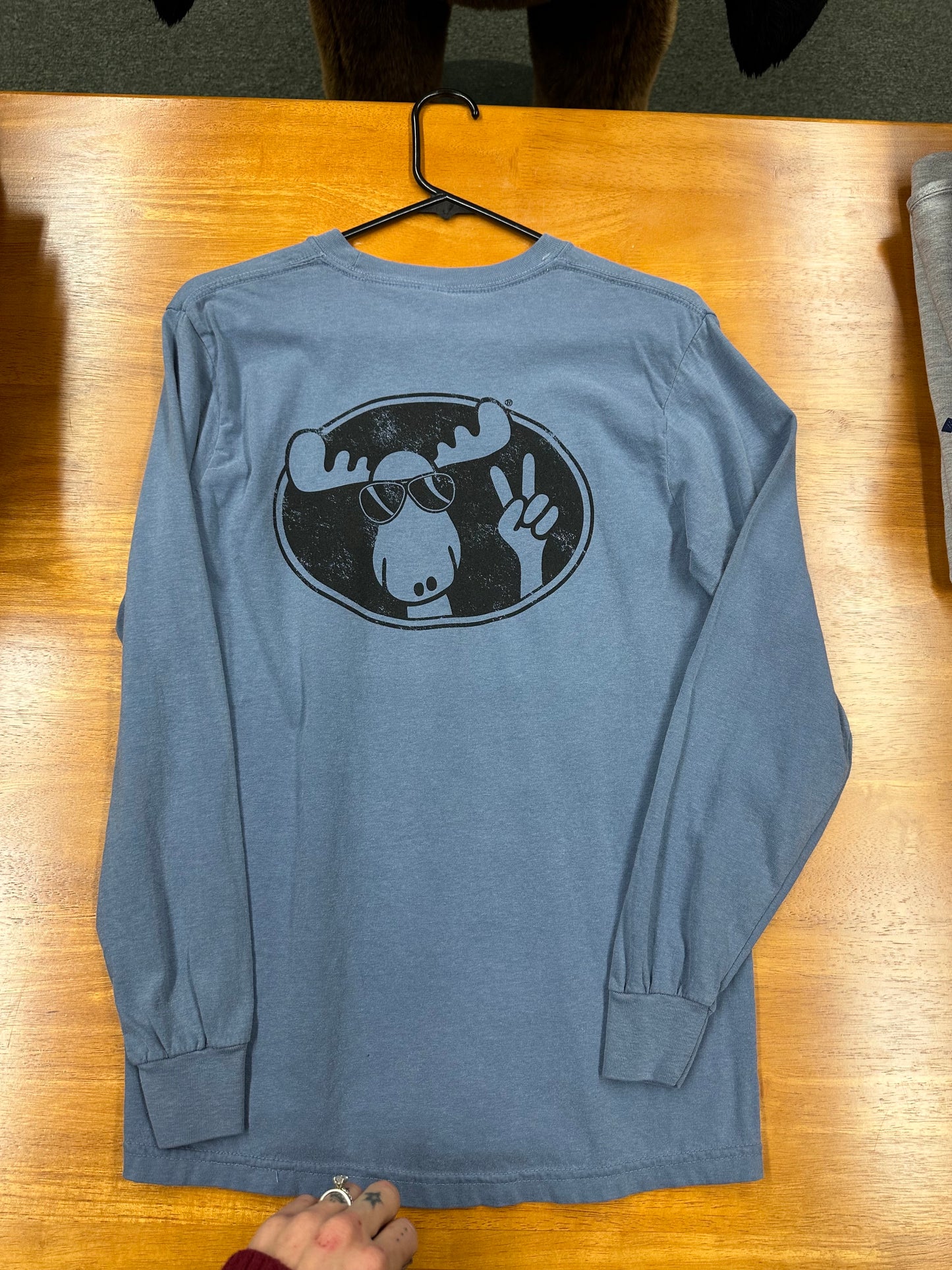 Cool As A Moose Left Chest Full Back Dark Blue Long Sleeve Shirt