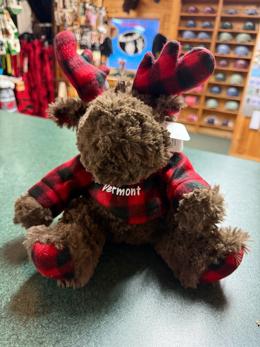 Soft Curly Moose Plaid Hoodie Stuffed Animal
