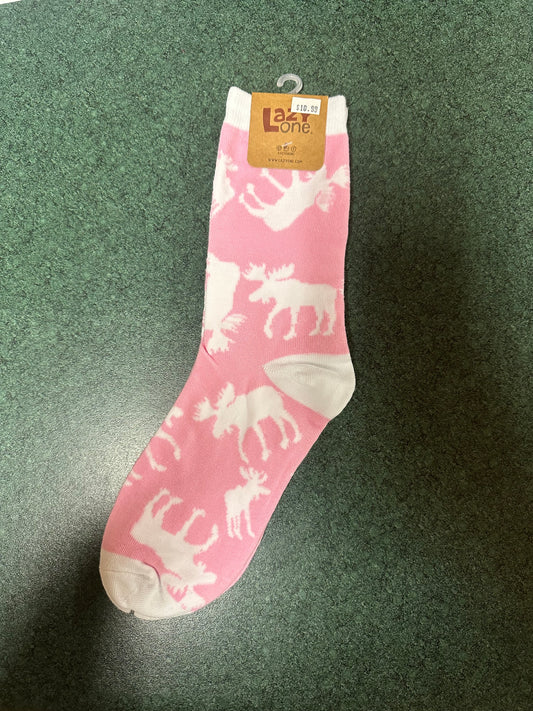 Pink Classic Moose Crew Sock 9-11