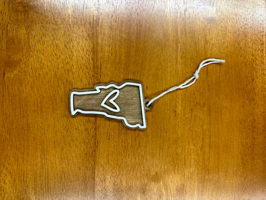 VT Wooden State Heart Ornament