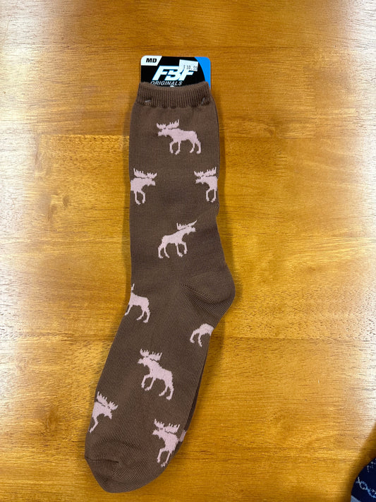 Brown/Pink Moose Socks