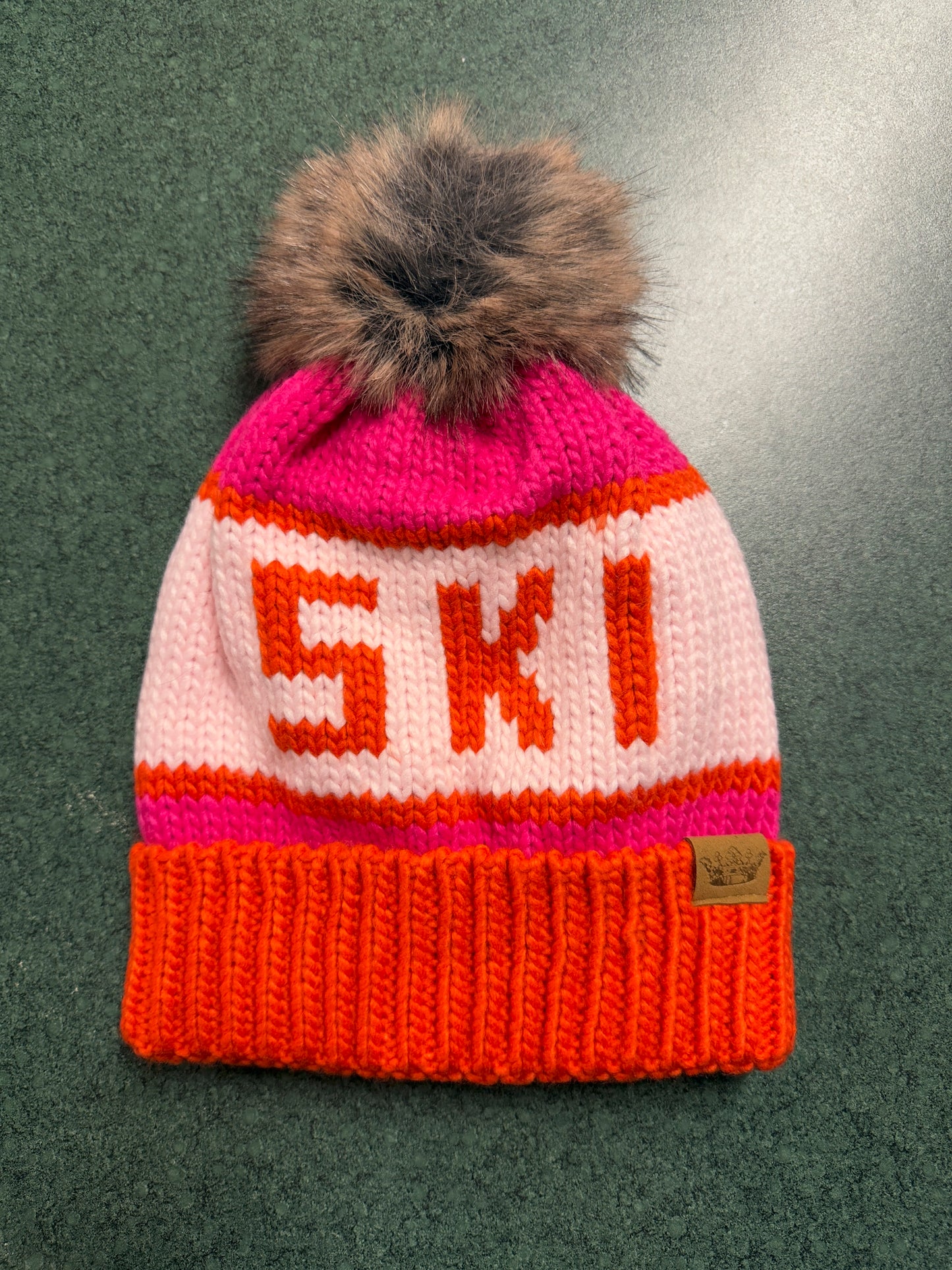 Orange Blush & Pink Ski Pom Hat