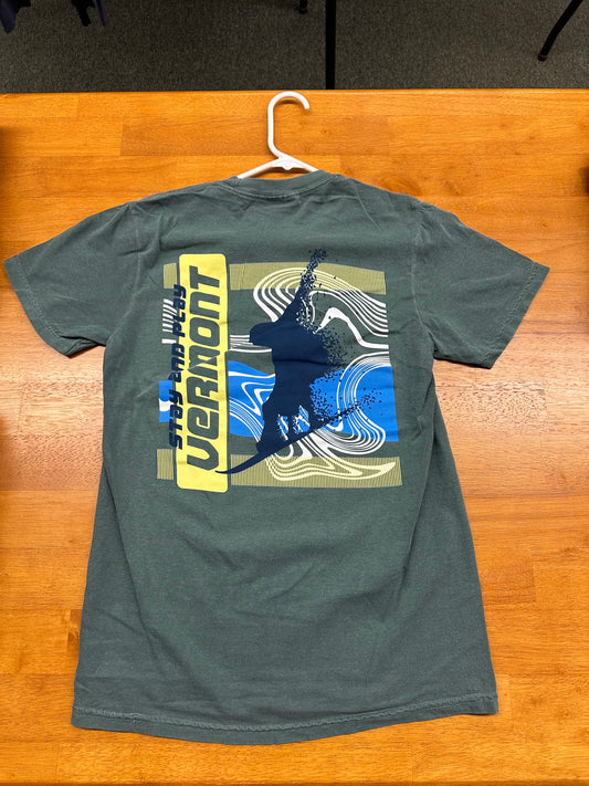 Mount Snow Vermont Snowboard Wave T Shirt Color Blue Spruce (Green)