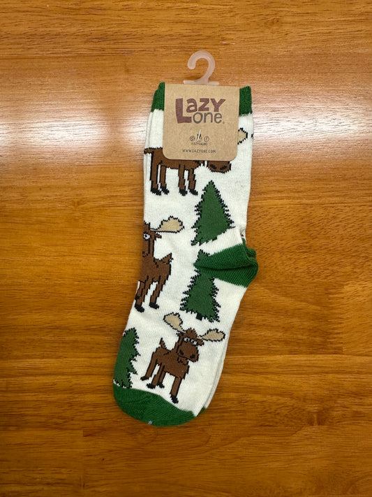 Moose Hug Green Kid Socks