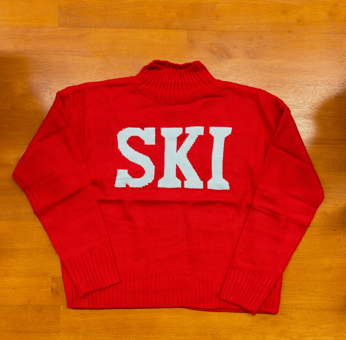 Red & Lt. Blue Ski Mock Neck Sweater