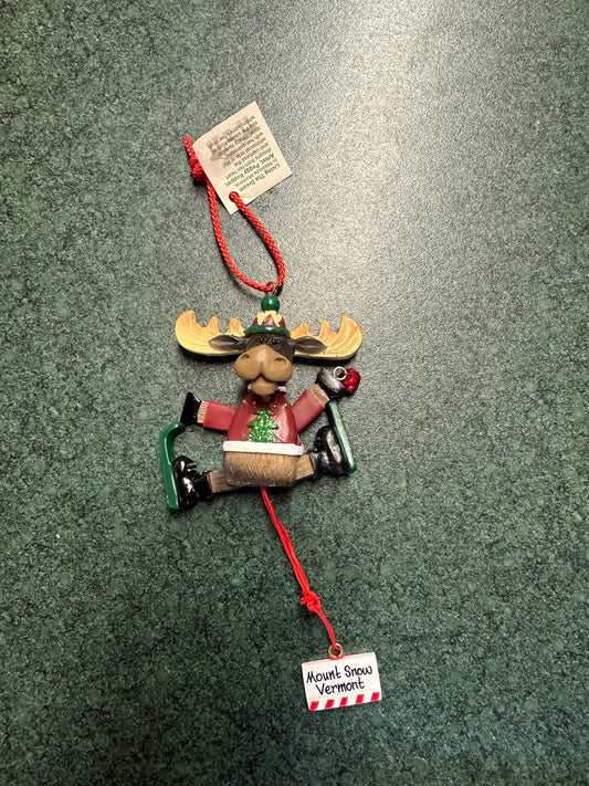 Moose With Skii Pully Ornament