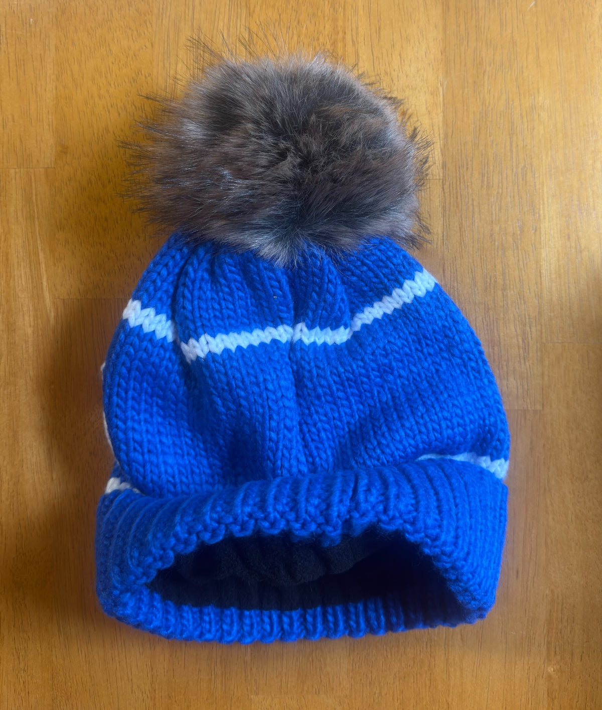 Royal Blue & White Apres Pom Hat