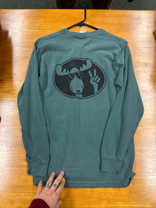 Cool As A Moose Left Chest Full Back Forest Green Long Sleeve Shirt