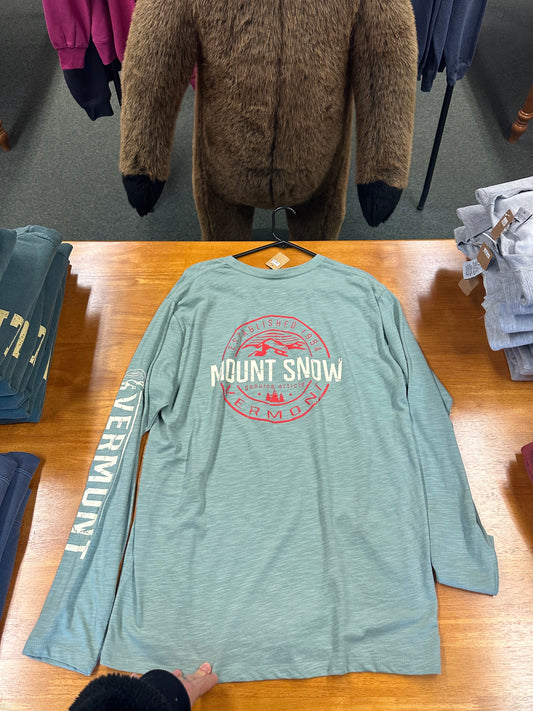 Mount Snow Circle Est 1954 Left Chest Left Sleeve Full Back Heather