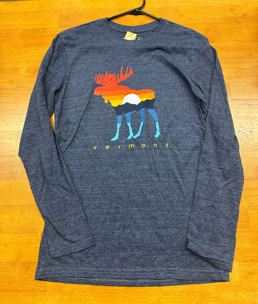 Vermont Sunrise Moose Heather Long Sleeve Color Midnight Blue